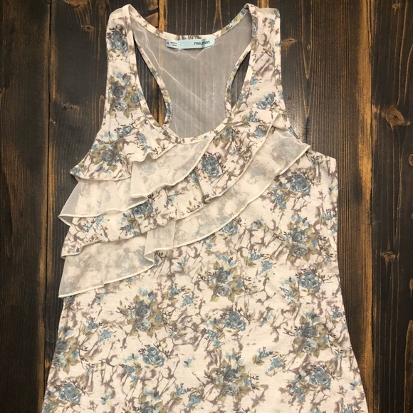 Maurice's SZ S Pretty Blue Floral Racerback Top-small area w/mesh insert on back - Picture 4 of 8